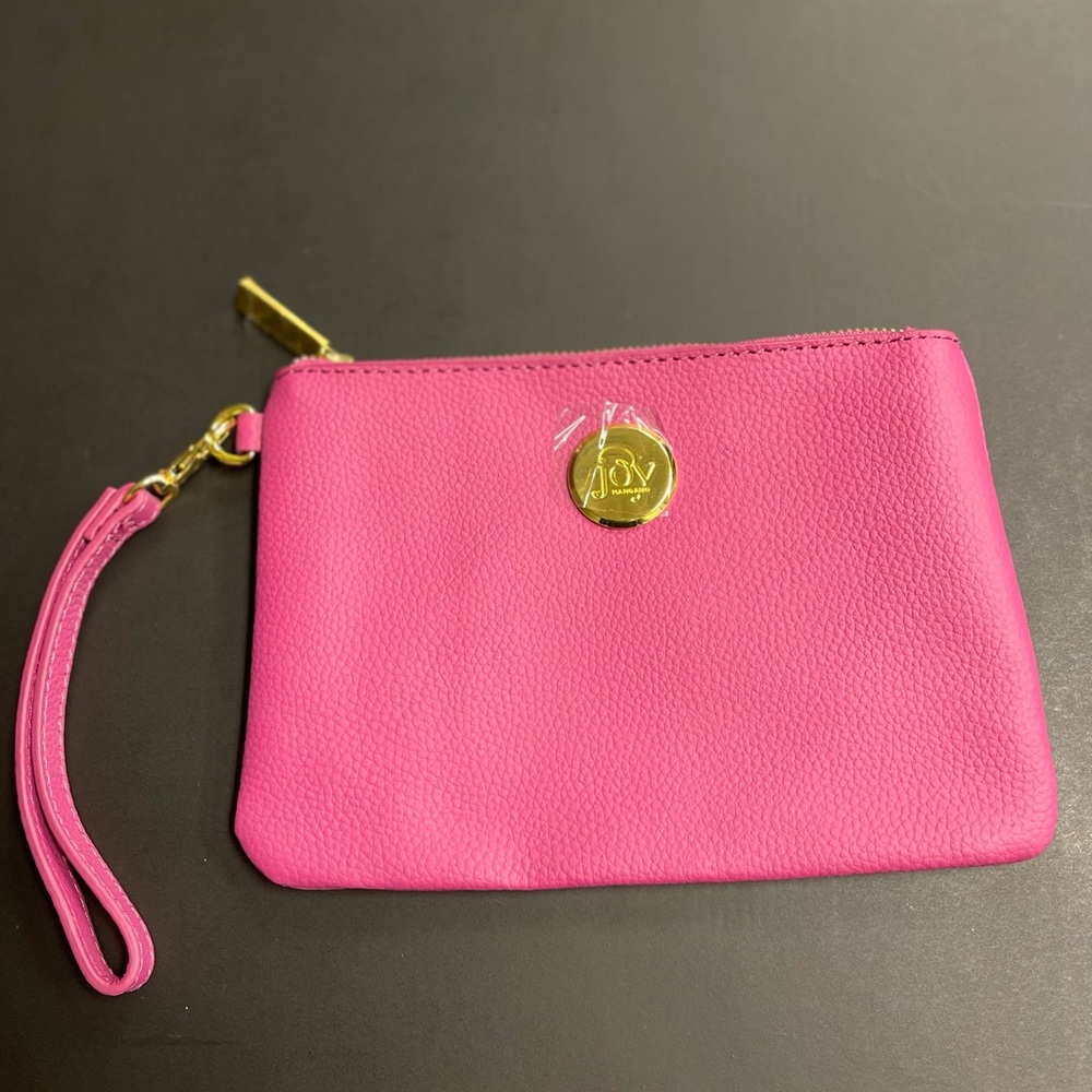 Joy Mangano Pink Leather Clutch/Wristlet. NEW